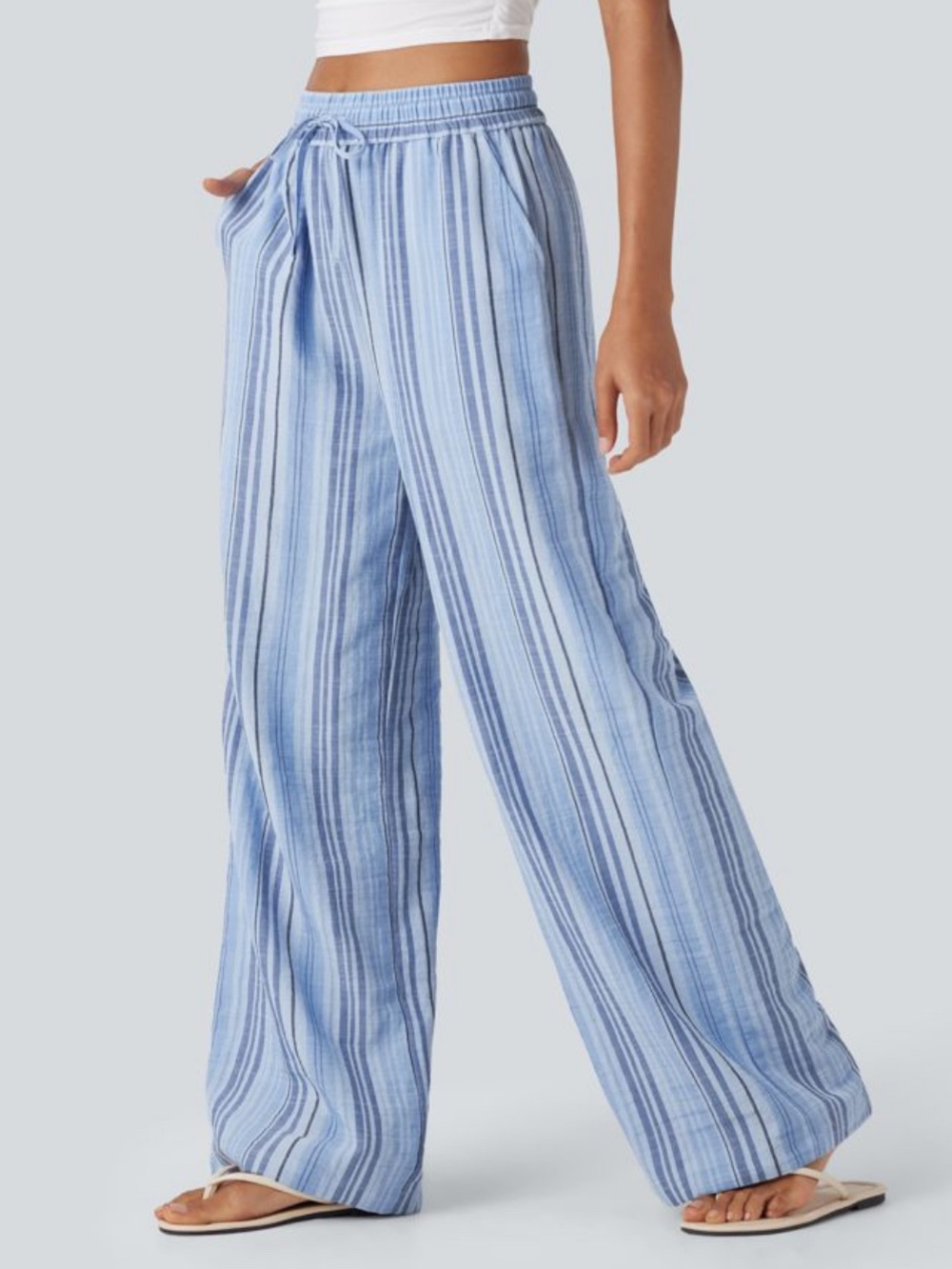 HALARA Light Blue Striped Wide Leg Pants